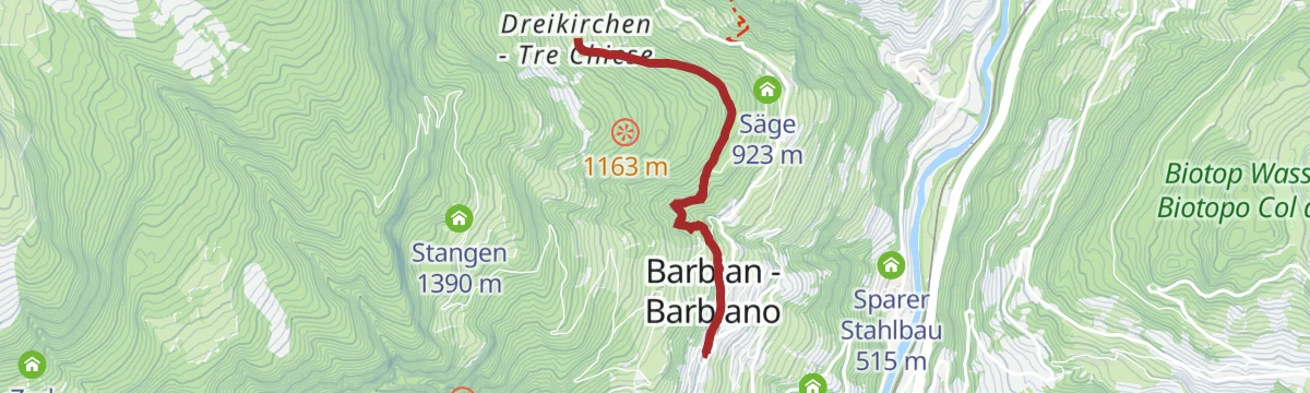 Route map: Barbian/Barbiano - Dreikirchen/Trechiese